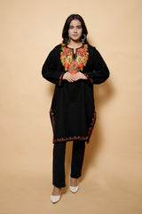 Black Colour Aari Work Woolen Kashmiri Kurti CraftKashmir