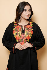 Black Colour Aari Work Woolen Kashmiri Kurti CraftKashmir