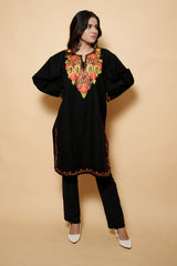 Black Colour Aari Work Woolen Kashmiri Kurti CraftKashmir