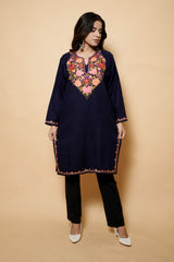 Blue Colour Aari Work Woolen Kashmiri Kurti CraftKashmir
