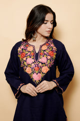 Blue Colour Aari Work Woolen Kashmiri Kurti CraftKashmir