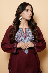 Maroon Colour Aari Work Woolen Kashmiri Kurti CraftKashmir