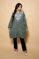 Grey Colour Aari Work Woolen Kashmiri Kurti CraftKashmir