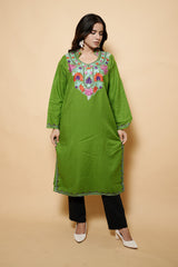 Green Colour Kashmiri Aari Work Kurti CraftKashmir