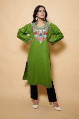 Green Colour Kashmiri Aari Work Kurti CraftKashmir