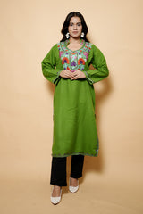 Green Colour Kashmiri Aari Work Kurti CraftKashmir