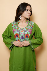 Green Colour Kashmiri Aari Work Kurti CraftKashmir