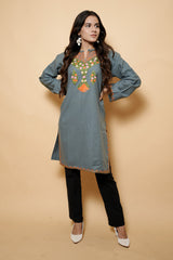 Grey Colour Kashmiri Aari Work Kurti CraftKashmir