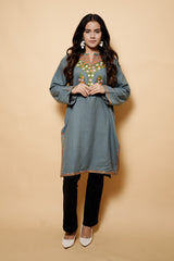 Grey Colour Kashmiri Aari Work Kurti CraftKashmir