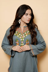 Grey Colour Kashmiri Aari Work Kurti CraftKashmir