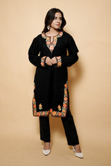 Charcoal Black Colour Kashmiri Aari Work Kurti CraftKashmir