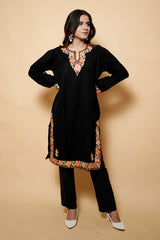 Charcoal Black Colour Kashmiri Aari Work Kurti CraftKashmir
