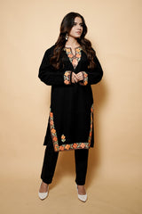 Charcoal Black Colour Kashmiri Aari Work Kurti CraftKashmir