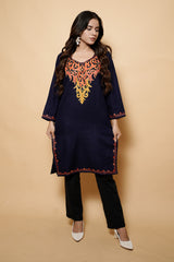 Navy Blue Colour Kashmiri Aari Work Kurti CraftKashmir
