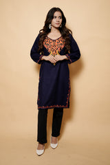 Navy Blue Colour Kashmiri Aari Work Kurti CraftKashmir