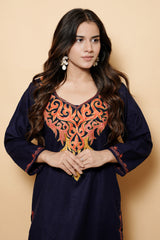 Navy Blue Colour Kashmiri Aari Work Kurti CraftKashmir