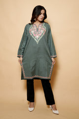 Grey Colour Kashmiri Aari Work Kurti CraftKashmir