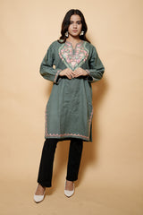 Grey Colour Kashmiri Aari Work Kurti CraftKashmir