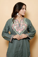 Grey Colour Kashmiri Aari Work Kurti CraftKashmir
