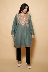 Grey Colour Kashmiri Aari Work Kurti CraftKashmir
