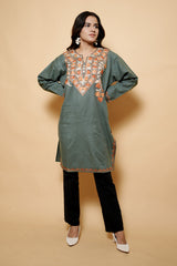 Grey Colour Kashmiri Aari Work Kurti CraftKashmir