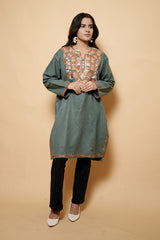 Grey Colour Kashmiri Aari Work Kurti CraftKashmir