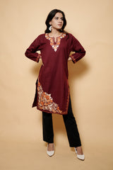 Maroon Colour Kashmiri Aari Work Kurti CraftKashmir