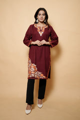 Maroon Colour Kashmiri Aari Work Kurti CraftKashmir