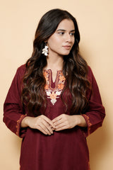 Maroon Colour Kashmiri Aari Work Kurti CraftKashmir