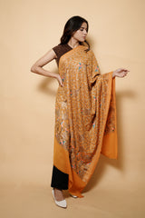 Kashmiri Mustard Colour Pure Wool Heavy Embroidary Work Shawl CraftKashmir
