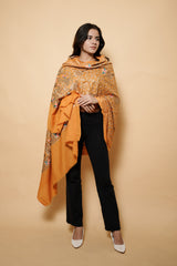 Kashmiri Mustard Colour Pure Wool Heavy Embroidary Work Shawl CraftKashmir