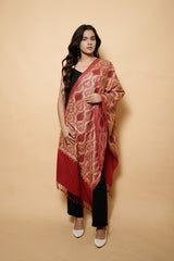 Maroon Colour Pure Wool Embroidered Stole CraftKashmir