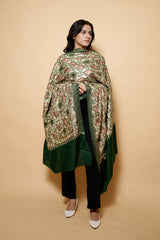 Bottle Green Colour Pure Wool Heavy Embroidary Work Shawl CraftKashmir