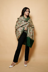 Bottle Green Colour Pure Wool Heavy Embroidary Work Shawl CraftKashmir