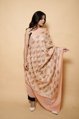 Peach Colour Pure Wool Heavy Embroidary Work Shawl CraftKashmir