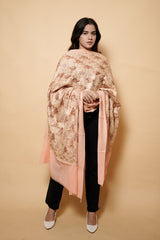 Peach Colour Pure Wool Heavy Embroidary Work Shawl CraftKashmir