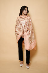 Peach Colour Pure Wool Heavy Embroidary Work Shawl CraftKashmir
