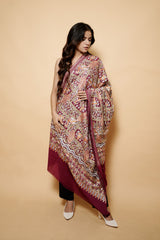 Wine Colour Pure Wool Heavy Embroidary Work Shawl CraftKashmir