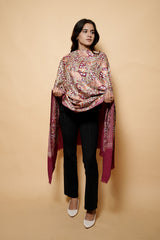 Wine Colour Pure Wool Heavy Embroidary Work Shawl CraftKashmir