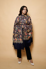 Navy Blue Colour Kashmiri Embroidery Stole With Jaal Pattern CraftKashmir