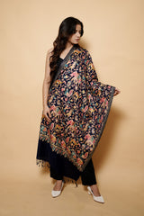 Navy Blue Colour Kashmiri Embroidery Stole With Jaal Pattern CraftKashmir