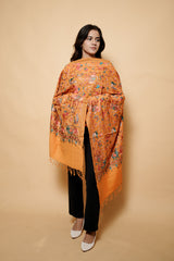 Orange Colour Kashmiri Embroidery Stole With Animal Motif CraftKashmir