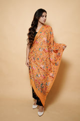 Orange Colour Kashmiri Embroidery Stole With Animal Motif CraftKashmir
