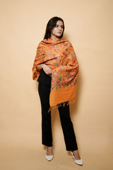 Orange Colour Kashmiri Embroidery Stole With Animal Motif CraftKashmir