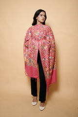 Pink Colour Kashmiri Embroidery Stole With Animal Motif CraftKashmir