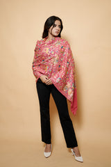 Pink Colour Kashmiri Embroidery Stole With Animal Motif CraftKashmir