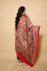 Red Colour Pure Wool Heavy Embroidary Work Shawl Bird Motif CraftKashmir