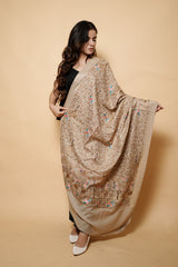 Light Brown Colour Pure Wool Heavy Embroidary Work Shawl CraftKashmir