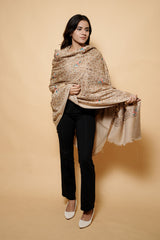 Light Brown Colour Pure Wool Heavy Embroidary Work Shawl CraftKashmir