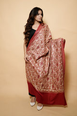 Maroon Colour Pure Wool Heavy Work Shawl CraftKashmir